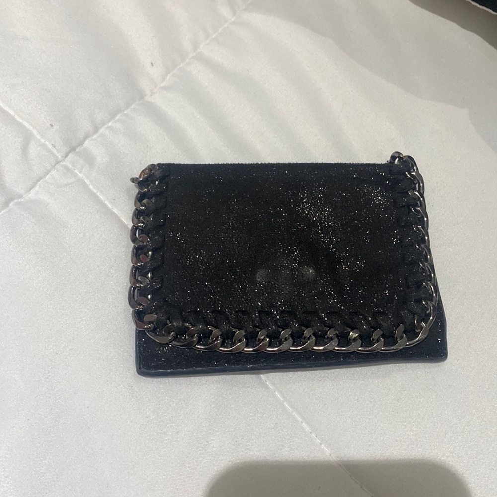 Black metallic silver loop card wallet holder